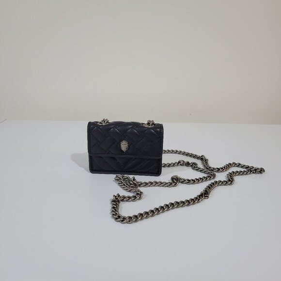 KURT GEIGER Black Leather Quilted Mini Purse w/ Silver Chain - Picture 2 of 8
